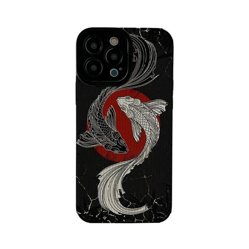 Vazico Black and White Cute Carp Oil Painting Phone Case for iPhone 15, 14, 13, 12, 11 Pro Max, Mini.