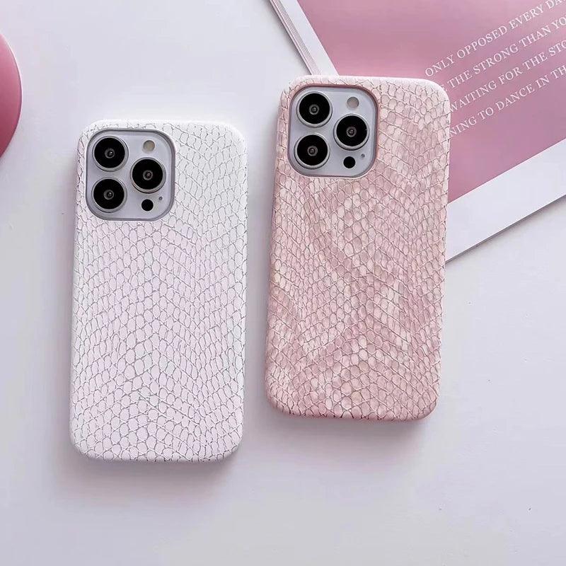 Vazico Snake Texture Leather Cute Phone Case for iPhone 11, 12, 13, 14, 15 Pro Max