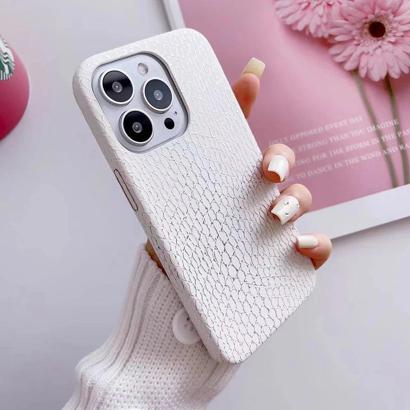 Vazico Snake Texture Leather Cute Phone Case for iPhone 11, 12, 13, 14, 15 Pro Max