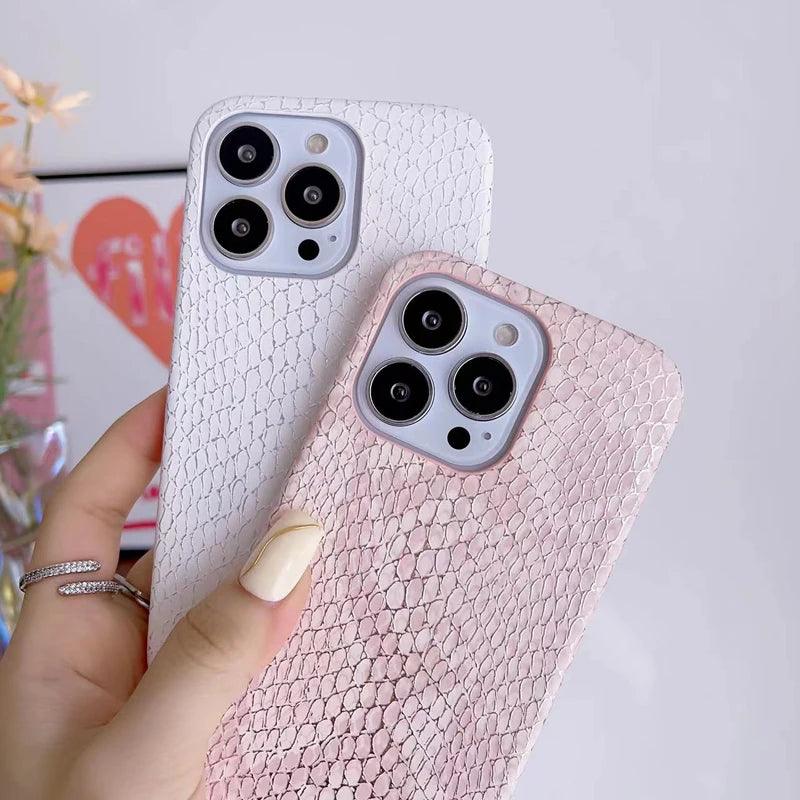 Vazico Snake Texture Leather Cute Phone Case for iPhone 11, 12, 13, 14, 15 Pro Max