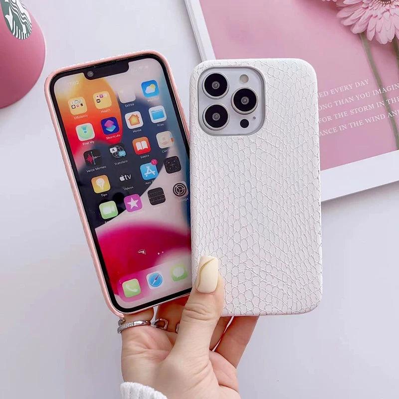 Vazico Snake Texture Leather Cute Phone Case for iPhone 11, 12, 13, 14, 15 Pro Max